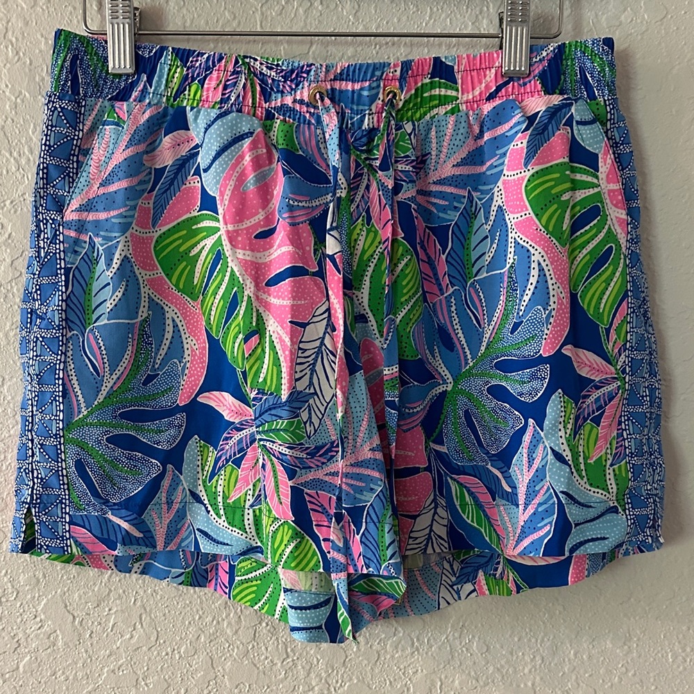 Lilly Pulitzer Blue and Pink Leaf Print Athletic Shorts